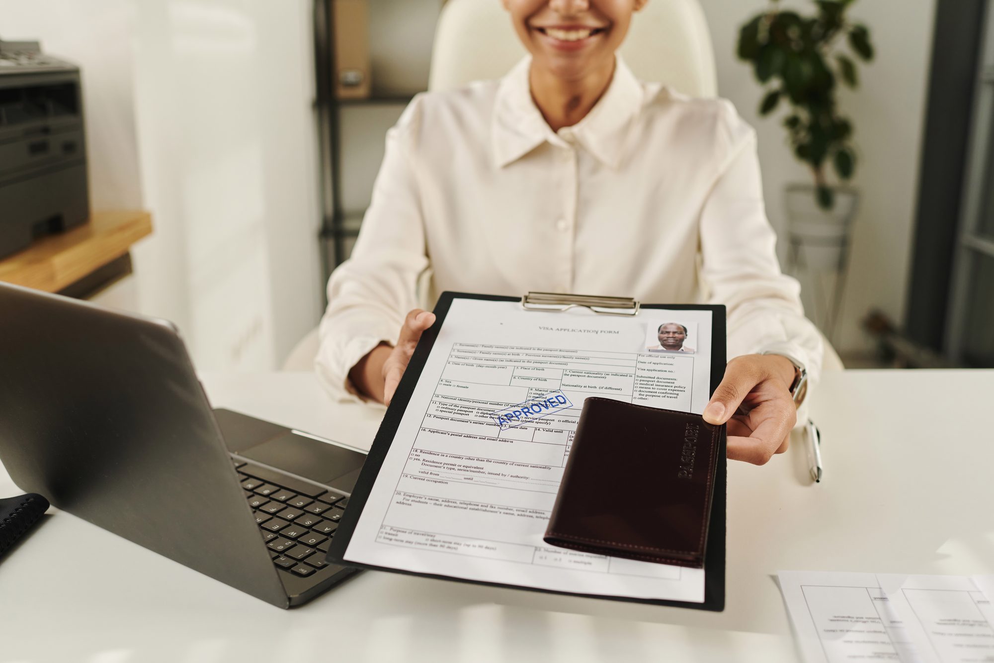 Prestige consultant presenting approved documents