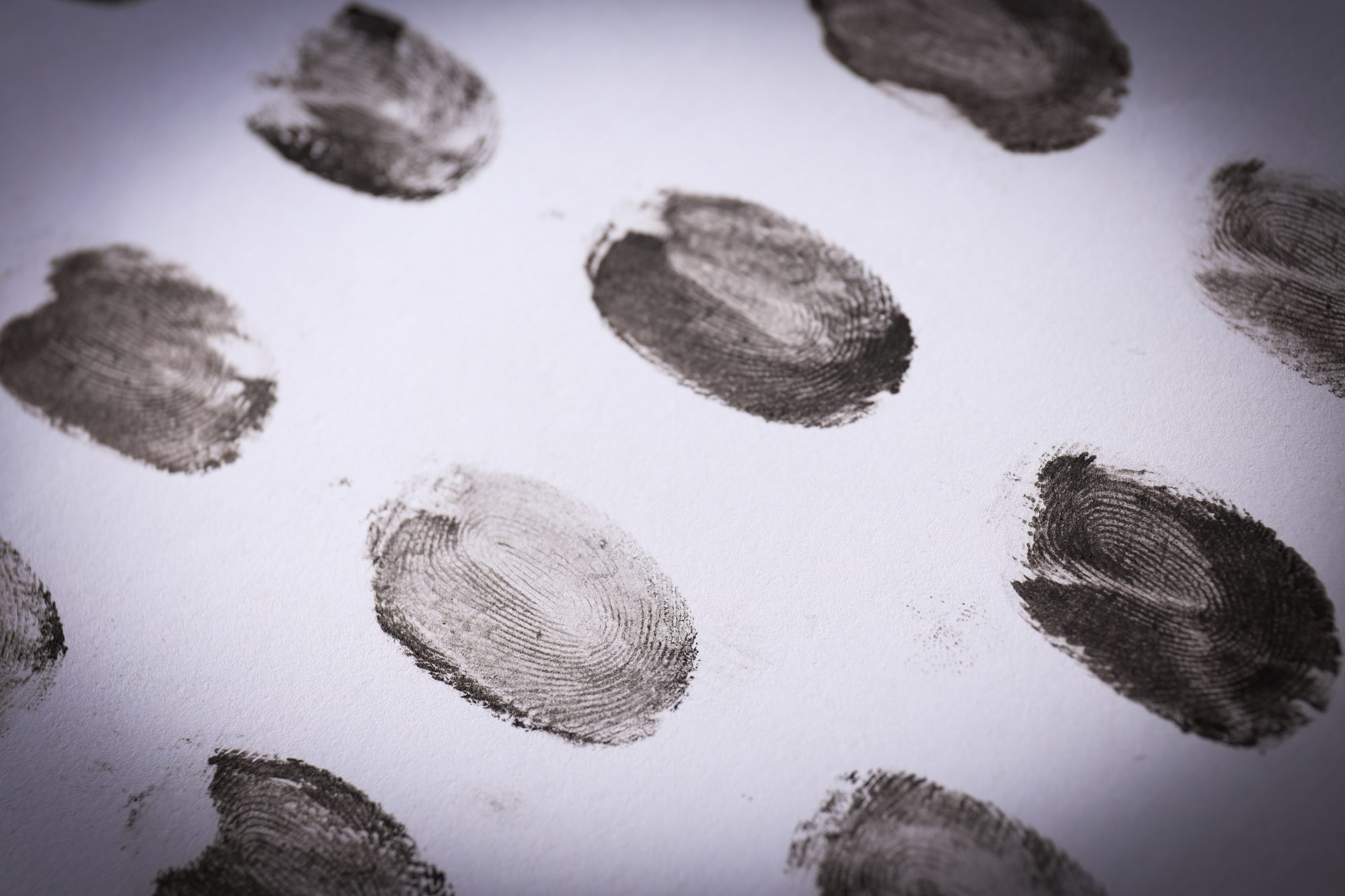 Inked fingerprint card for a SAPS police clearance application