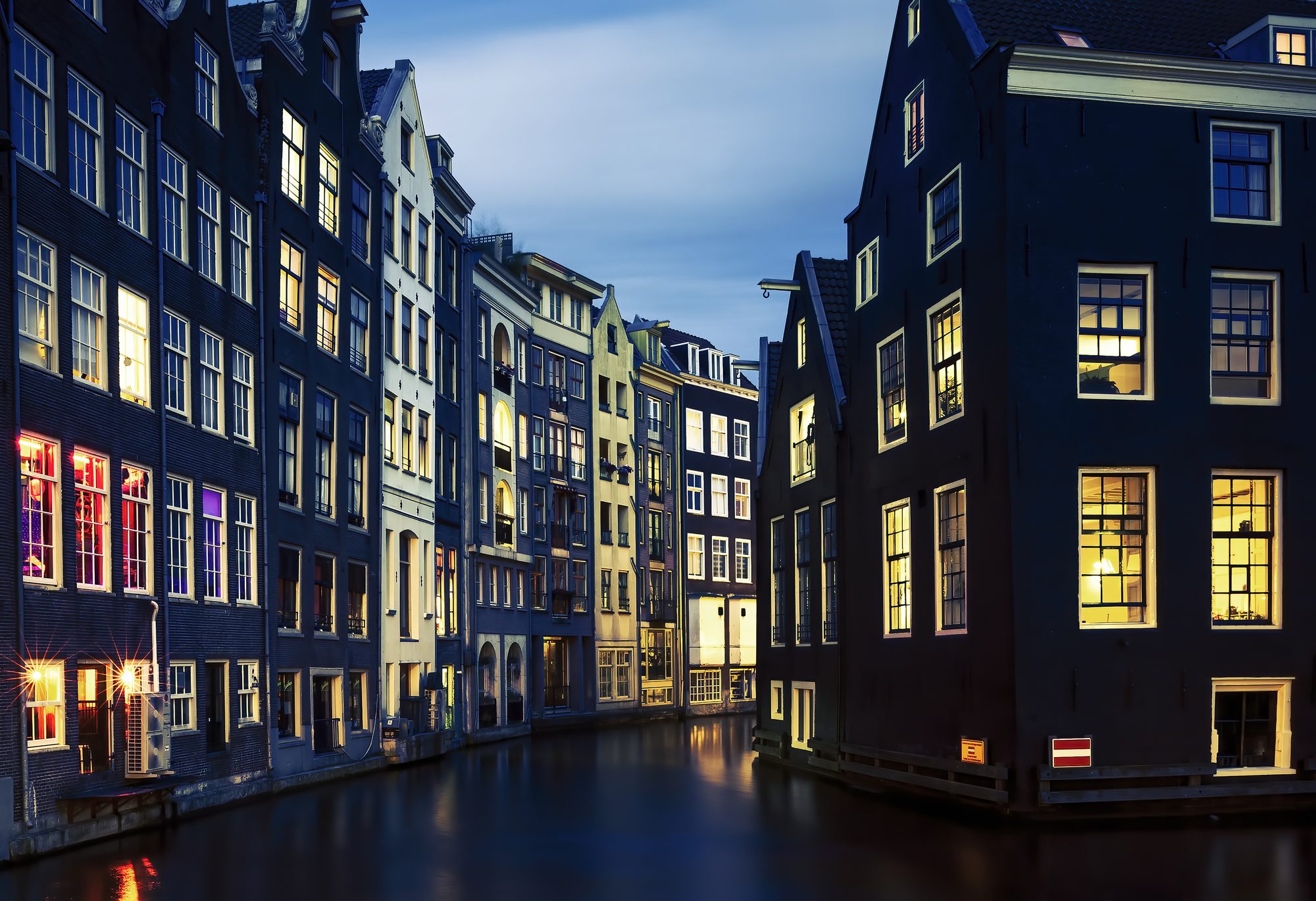 Amsterdam canal houses at dusk