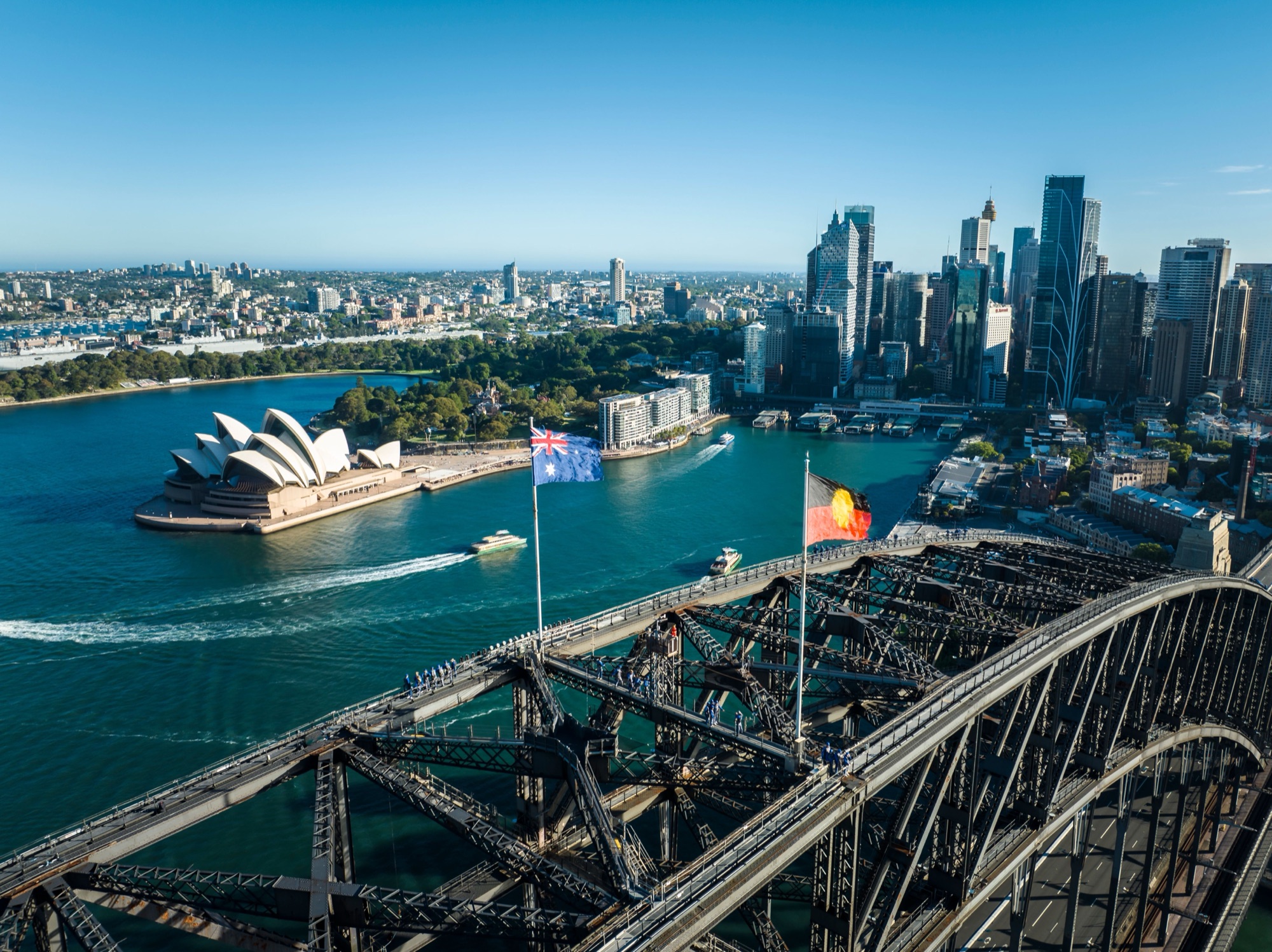 Sydney Harbour and the Opera House seen from the Harbour Bridge