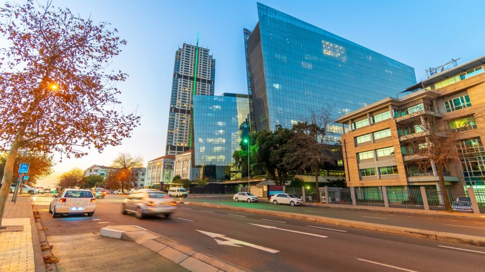 A street in Sandton, Johannesburg, at sunset